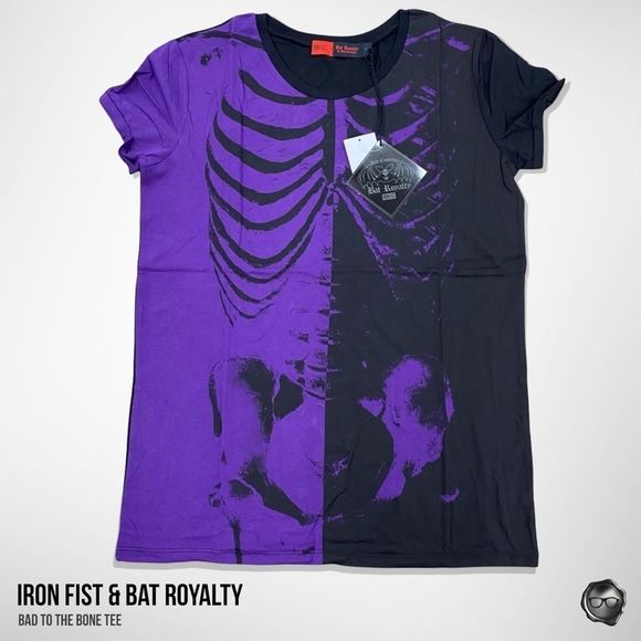 Dolls Kill Tops - NEW DOLLS KILL IRON FIST X BAT ROYALTY BAD TO THE BONE TEE NWT